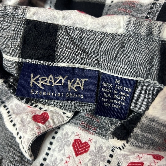 Vintage 90s Krazy Kat Heart Print Plaid Cottagecore Button Down Shirt Size M - Picture 8 of 8